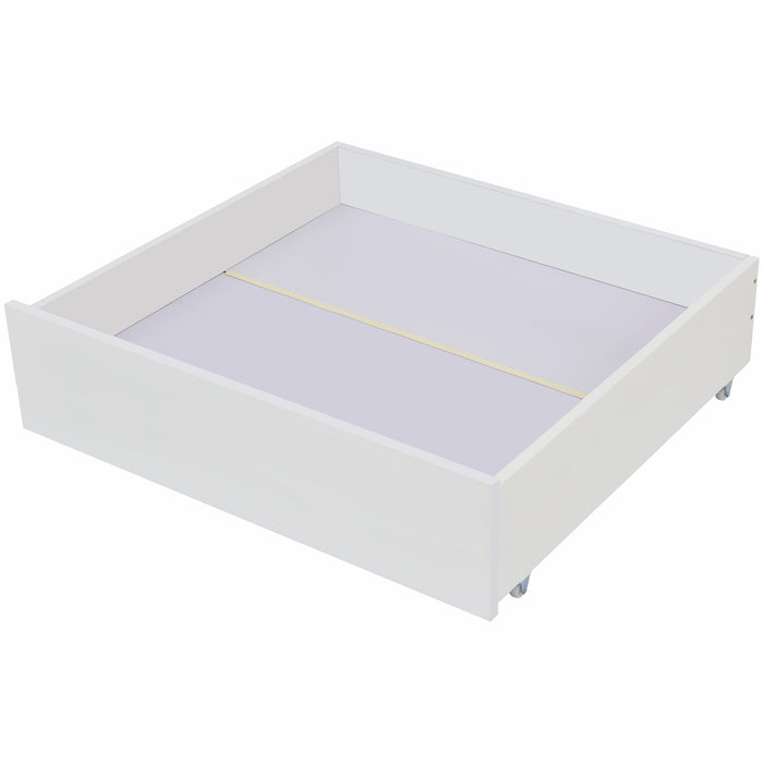Pinewood and MDF White Storage Bed - Built-in Shelves, Underbed Drawer, 208x100x93 cm - Space-Saving Solution for Bedroom Organization