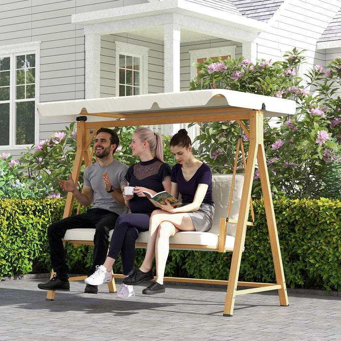 Outsunny Three-Seater Garden Swing Bench, with Adjustable Canopy - Beige