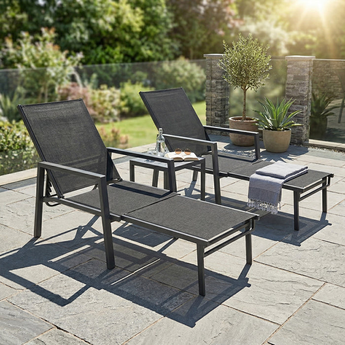 Outsunny Sun Loungers Set of 2 Retractable Footrest 5-Position Adjustable Steel Frame for Beach, Porch, Patio, Camping, Black