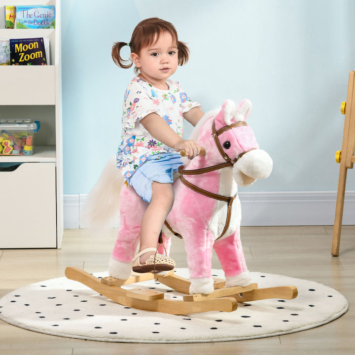 Classic Wooden Rocking Horse - Musical Toddler Toy with Sounds & Soft Saddle - Ideal for Kids Aged 3-6 Years