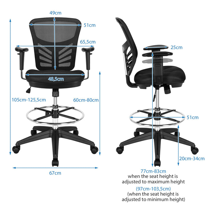 Mesh Drafting Chair with Adjustable Footrest-
