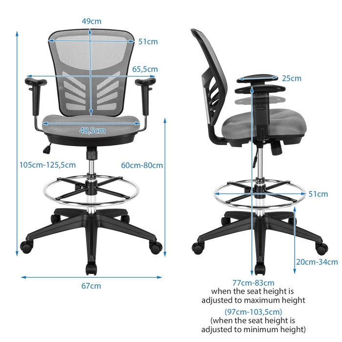 Mesh Drafting Chair with Adjustable Footrest-