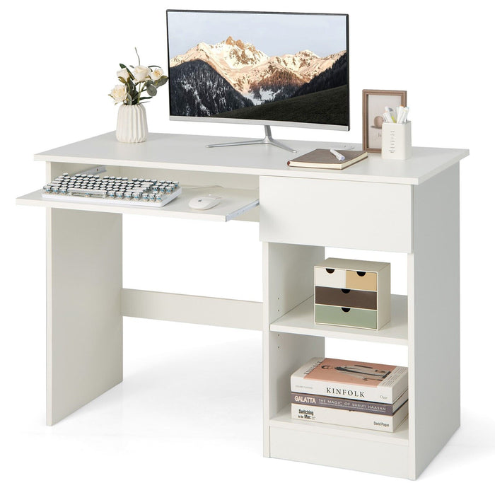 Wooden Computer Desk with Pull-out Keyboard Tray and Adjustable Storage Shelves-