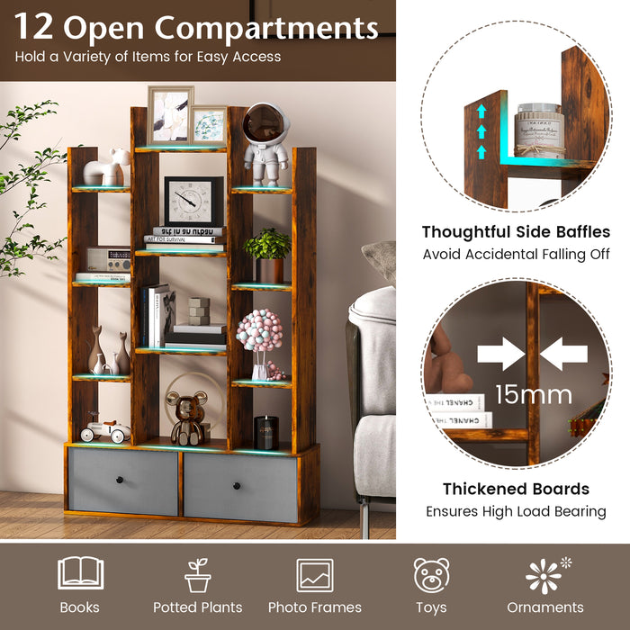 Wooden 12-Tier Bookshelf - Foldable Drawer, Perfect for Study or Living Room, White - Ideal for Organizing Books and Decorative Items