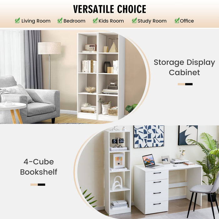 5-Tier Freestanding Bookshelf with 4 Open Cubes for Home Office-White