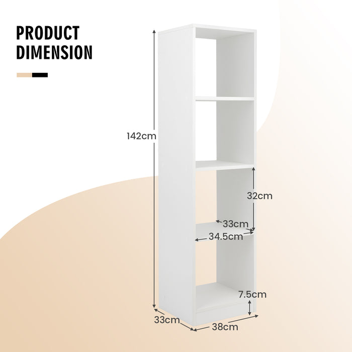5-Tier Freestanding Bookshelf with 4 Open Cubes for Home Office-White