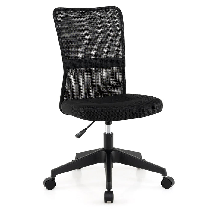 Armless Home Office Chair Ergonomic Height Adjustable with Wheels for Small Spaces-