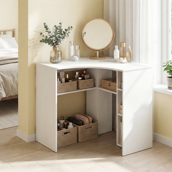 90-degree Triangle Computer Desk with Open Storage Shelves-