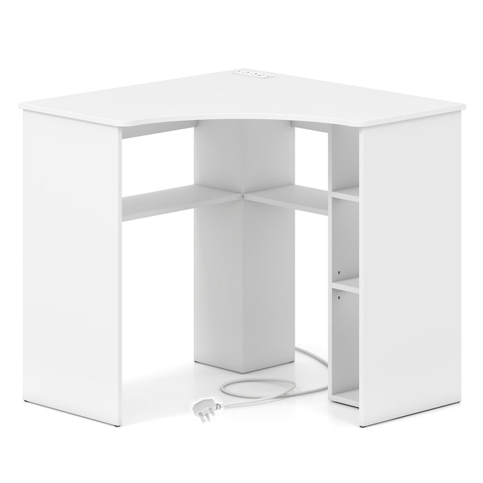 90-degree Triangle Computer Desk with Open Storage Shelves-