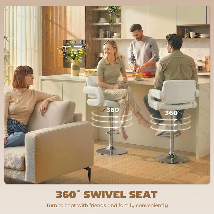 HOMCOM Bar Stools Adjustable Swivel Kitchen Chairs with Backrest Armrest Set of 2 PU Leather White