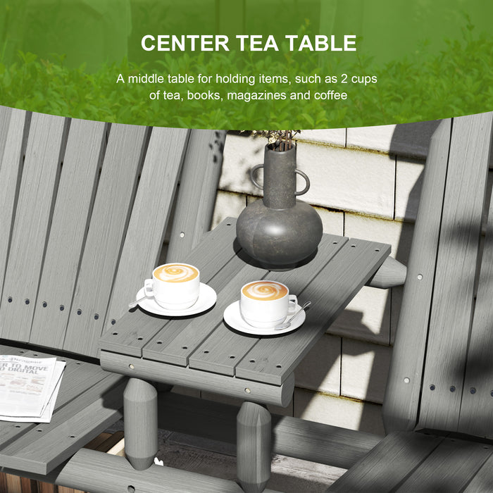 Outsunny Wood Patio Chair Bench 2 Seats w/ Centre Coffee Table, Garden Bench, Grey