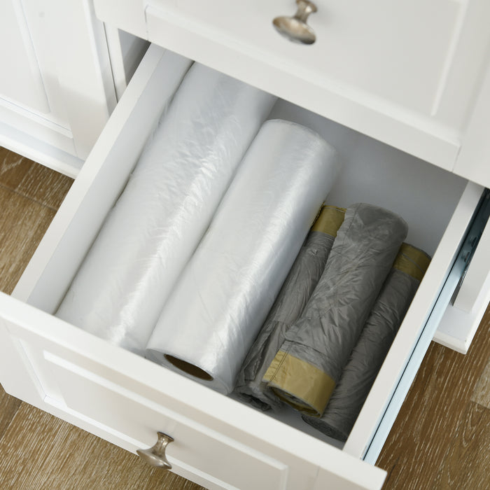 HOMCOM Kitchen Island with Drop Leaf, Rolling Kitchen Storage Trolley on Wheels with 3 Drawers, Spice Rack and Towel Rack, Storage Cart with Rubber Wood Top, White