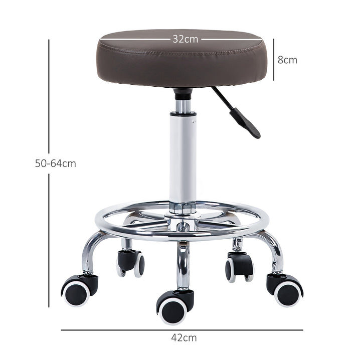 Height Adjustable PU Leather Rolling Stool - Swivel Chair with Wheels, Perfect for Salon and Spa - Ideal for Massage Therapists and Beauticians, Grey