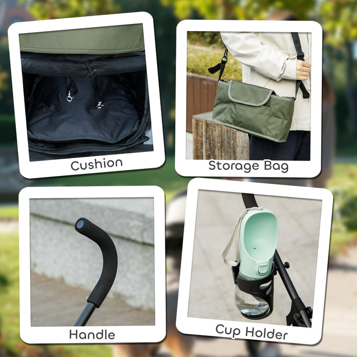 PawHut Umbrella Structure Dog Stroller, Lightweight & Portable Dog Pram w/ Shoulder Strap, Storage Bag & Cup Holder, Dark Green