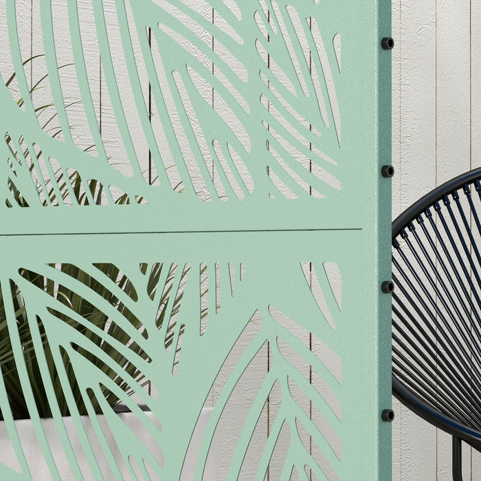Outsunny Metal Decorative Privacy Screen Outdoor Divider, Green Leaf