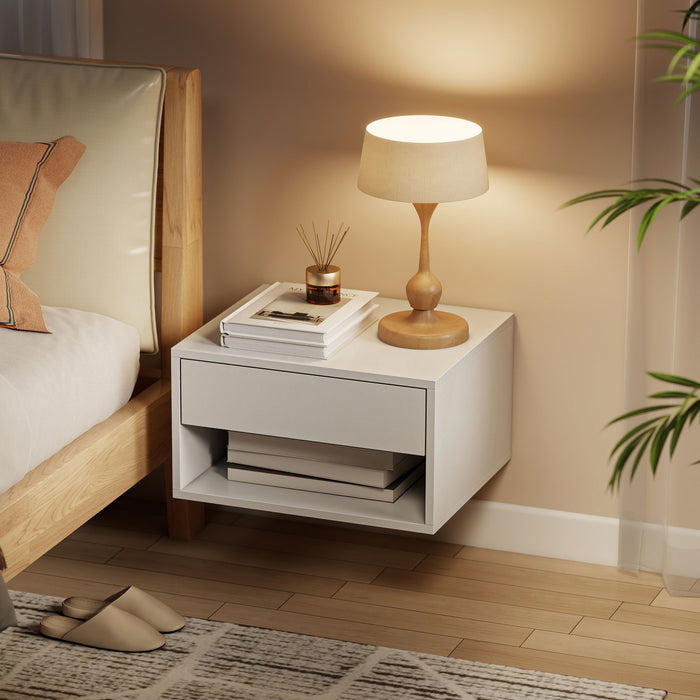 HOMCOM Set of Two Floating Bedside Tables - White