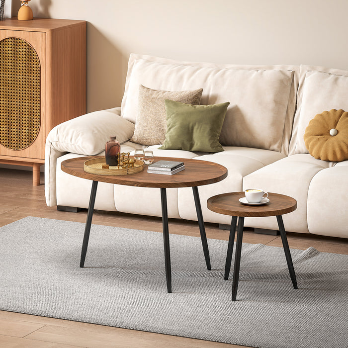 HOMCOM Nesting Coffee Table Set of 2, 80cm Modern Stacking End Side Table with Metal Legs for Living Room Bedroom Office, Chestnut Wood Effect