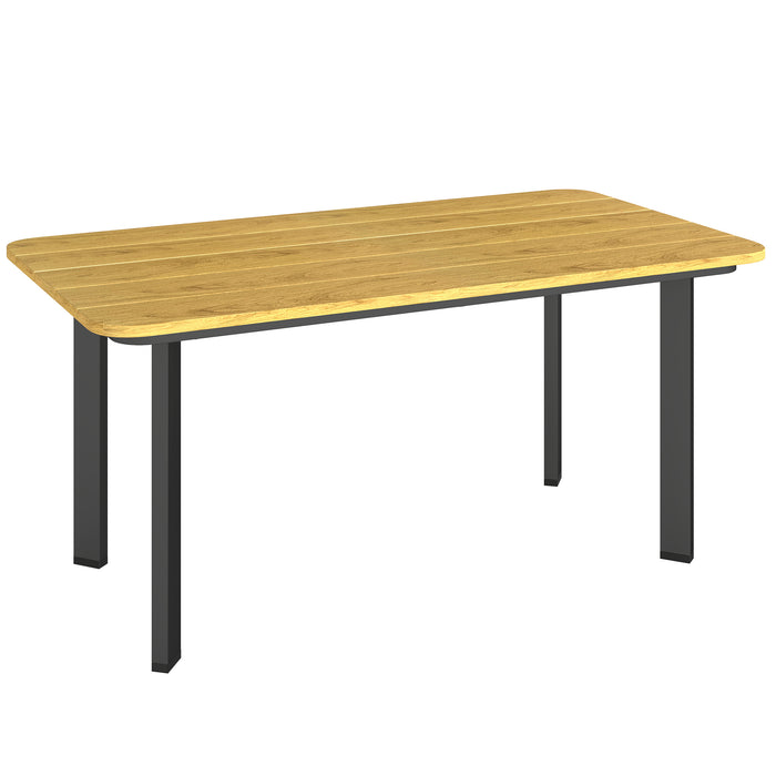 Outsunny Outdoor Garden Coffee Table, Garden Table with Slatted Wood Plastic Composite Top and Metal Frame, Brown