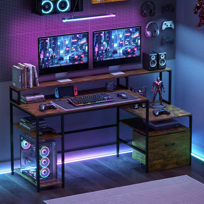 COSTWAY 166CM Computer Desk with Charging Station for Home Office-
