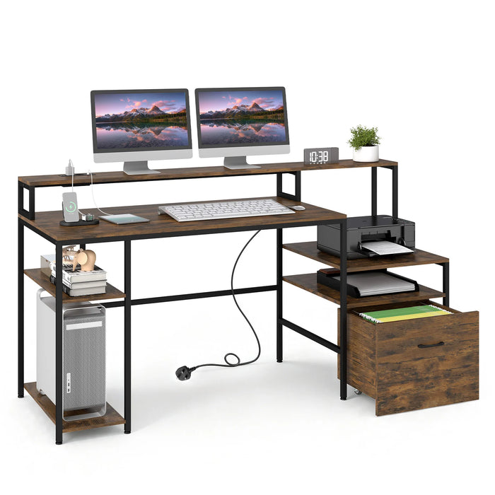 COSTWAY 166CM Computer Desk with Charging Station for Home Office-