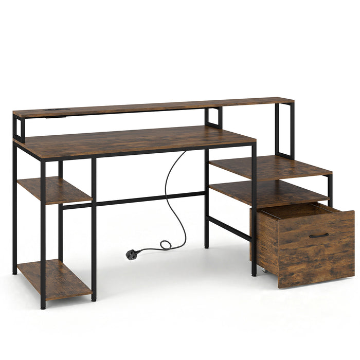 COSTWAY 166CM Computer Desk with Charging Station for Home Office-
