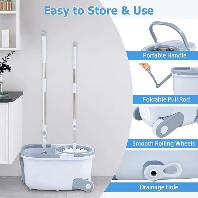 COSTWAY Spin Mop and Bucket Set with Dual Tank Design 1 Rectangular Mop and 1 Round Mop