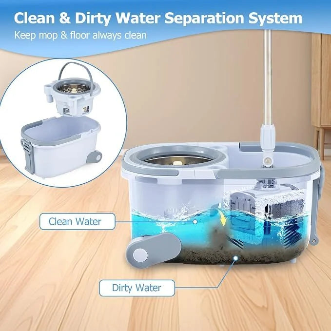 COSTWAY Spin Mop and Bucket Set with Dual Tank Design 1 Rectangular Mop and 1 Round Mop