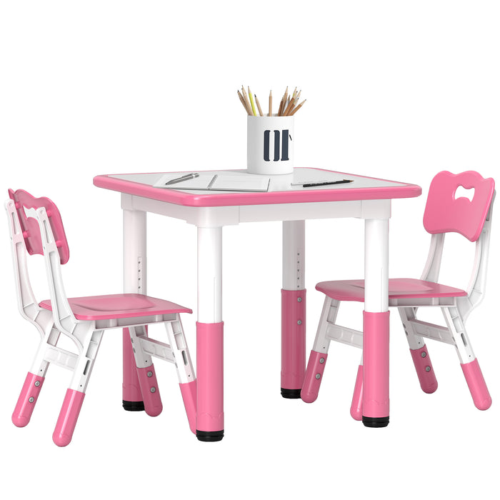 Height Adjustable Kids' Desk Set with 2 Chairs - 3-Piece Children's Activity Table for Playroom and Bedroom - Perfect for Toddlers, Pink