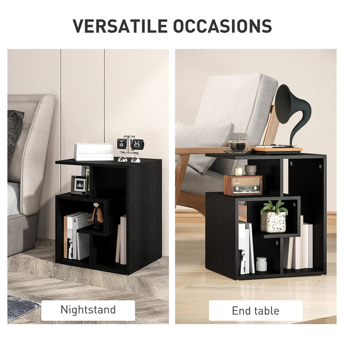 HOMCOM Side Table, 3 Tier End Table with Open Storage Shelves for Living Room, Bedroom, Black