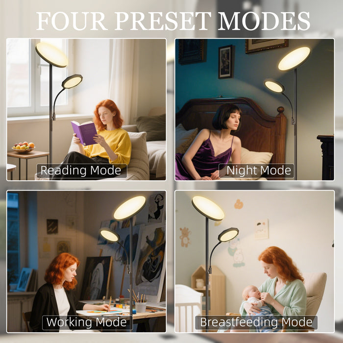 HOMCOM Mother and Child Uplighter Floor Lamp for Living Room, Stepless Dimmable Standing Lamp with 4 Scene Modes, 2700K-6500K Colour Temperature, 4 Brightness Levels, Remote & Touch Control, Black
