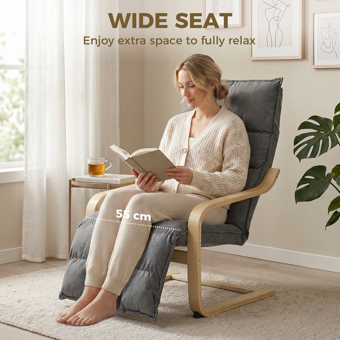 HOMCOM Modern Accent Chair, Leisure Lounge Chair Armchair with Footrest, Plush Cushion, Curved Legs and Arms, Grey