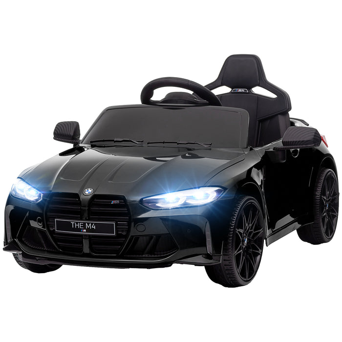BMW M4 Licensed 12V Ride-On Kids Car - Features Remote Control, Suspension, Music Player, Horn, LED Lights - Ideal for Fun, Safe Playtime Transport for Children