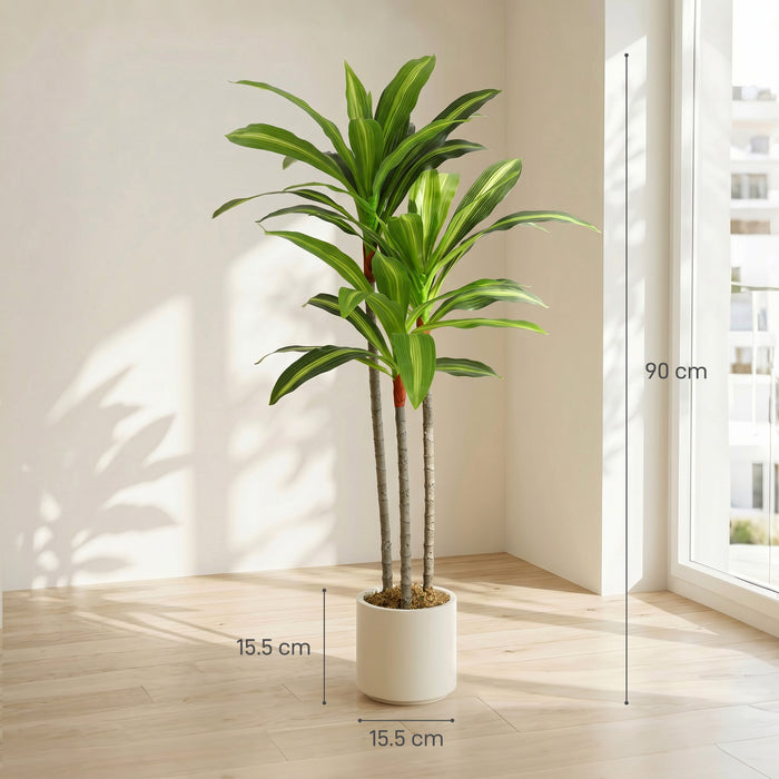 HOMCOM 90cm Lifelike Fake Tree, Artificial Dracaena Tree with Bendable Trunks, Green