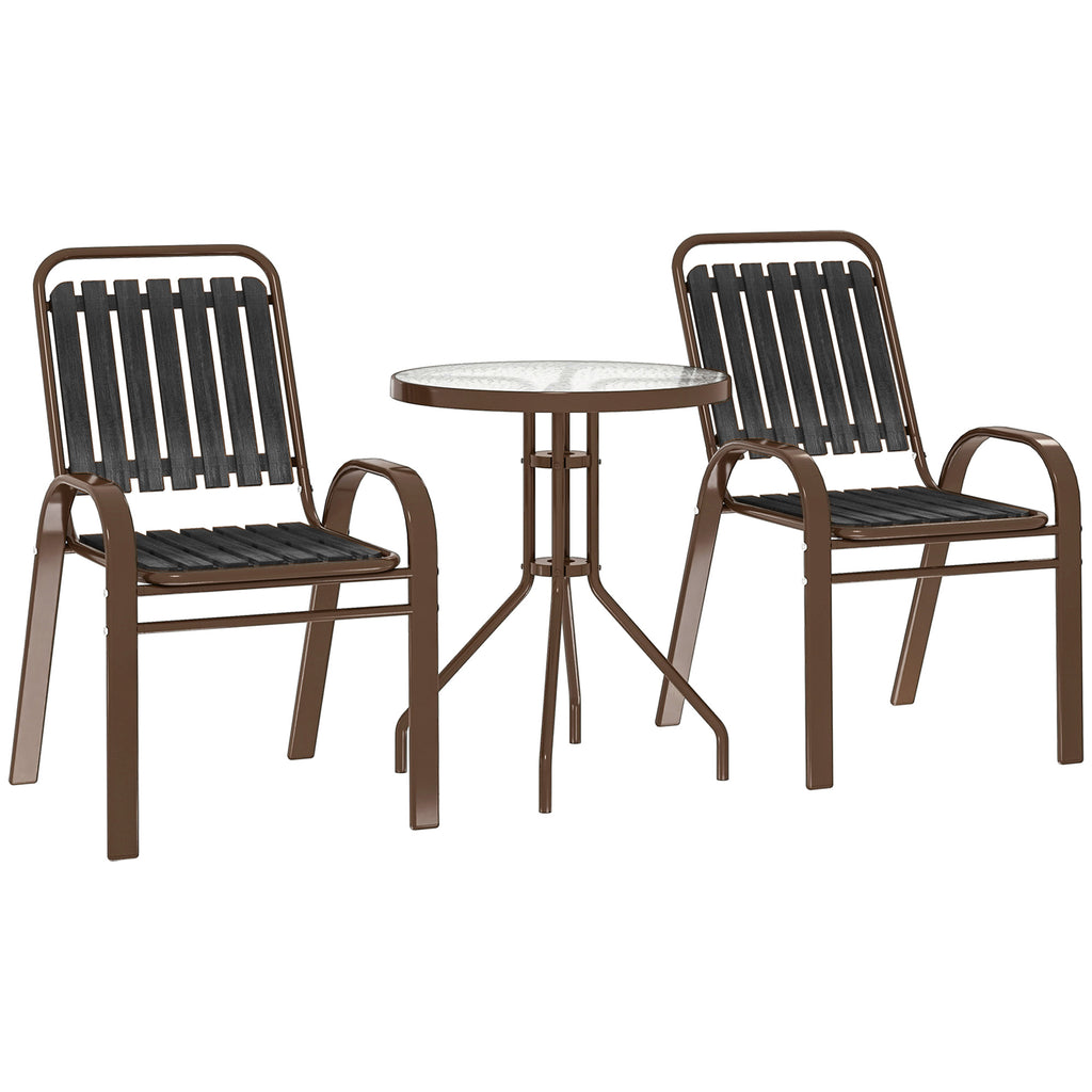 Outsunny 3 Pieces Patio Bistro Set with Stackable Chairs, Tempered Glass Table, for Outdoor, Balcony, Patio, Garden Charcoal Grey