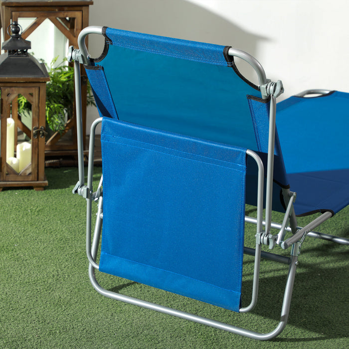 Foldable Blue Sun Lounger Pair with 4-Position Adjustable Backrest - Reclining Outdoor Chairs with Sun Shade Canopy - Perfect for Beach, Garden, and Patio Relaxation