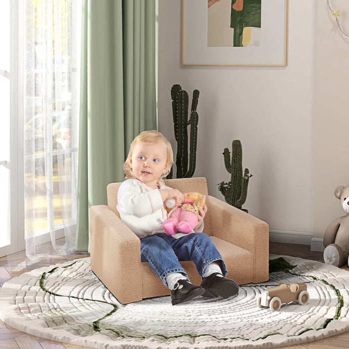 Foldable Children's Recliner Chair - 2-in-1 Kids Armchair for Toddlers, Khaki - Perfect Relaxing Seat for Ages 1.5 to 3 Years Old
