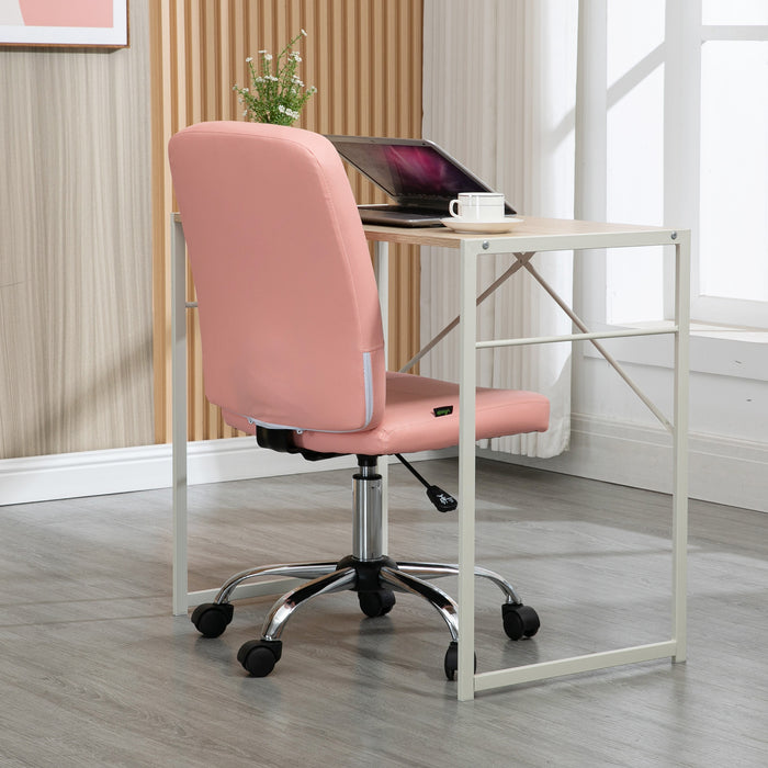 Pink Faux Leather Armless Desk Chair - Stylish & Comfortable Seating Solution for Office and Home Study - Ideal for Students and Professionals