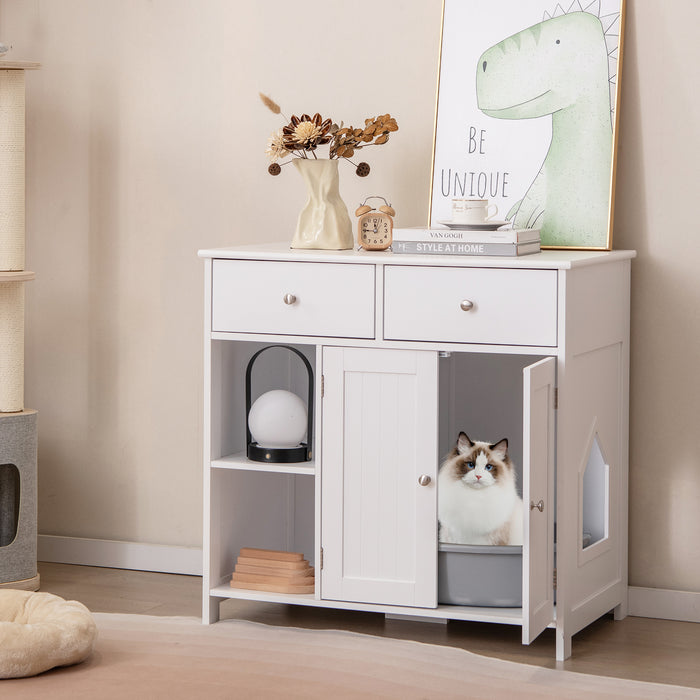 Litter Box Hidden Cat Washroom Side Cabinet Wooden Pet House-