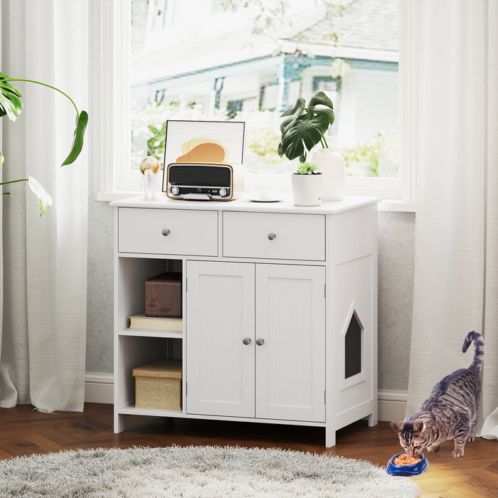 Litter Box Hidden Cat Washroom Side Cabinet Wooden Pet House-