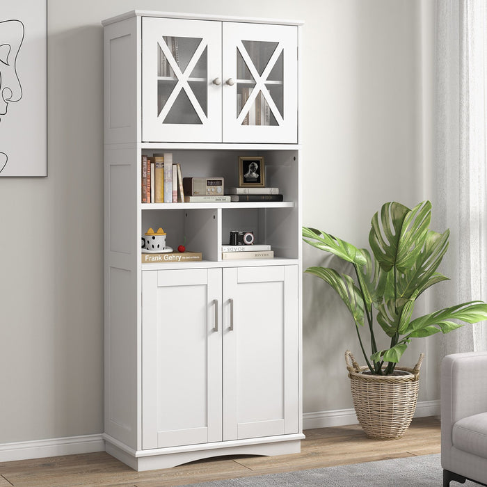 Tall Bathroom Floor Storage Cabinet with Acrylic Doors and 3 Cubes-White