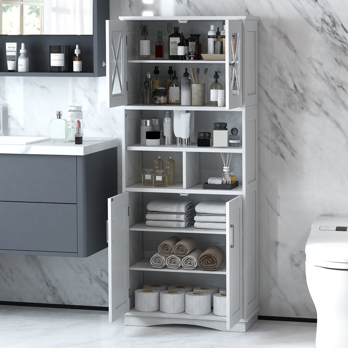 Tall Bathroom Floor Storage Cabinet with Acrylic Doors and 3 Cubes-White