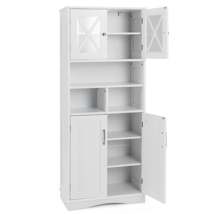 Tall Bathroom Floor Storage Cabinet with Acrylic Doors and 3 Cubes-White