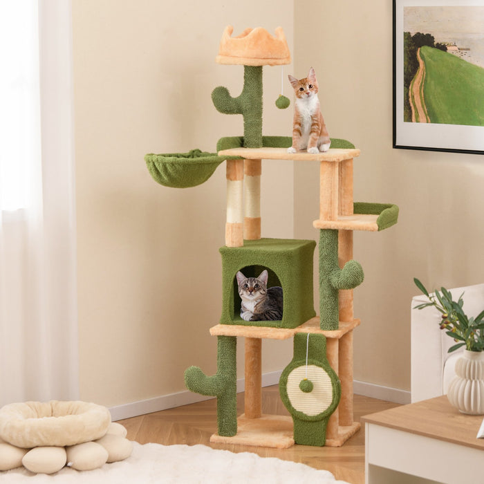 160 CM Cactus Cat Tree with Sisal Scratching Posts for Indoor Cats