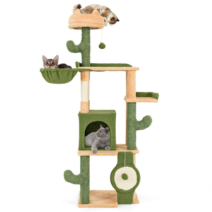 160 CM Cactus Cat Tree with Sisal Scratching Posts for Indoor Cats