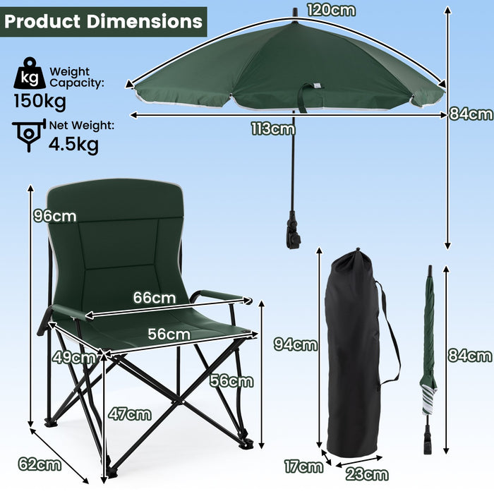 Camping Chair with Adjustable Umbrella and Portable Carrying Bag-