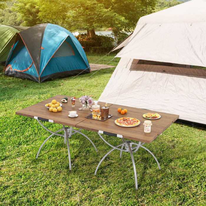 Foldable Picnic Table with Extendable Design and Wood-grain Tabletop for Hiking Fishing BBQ Party-