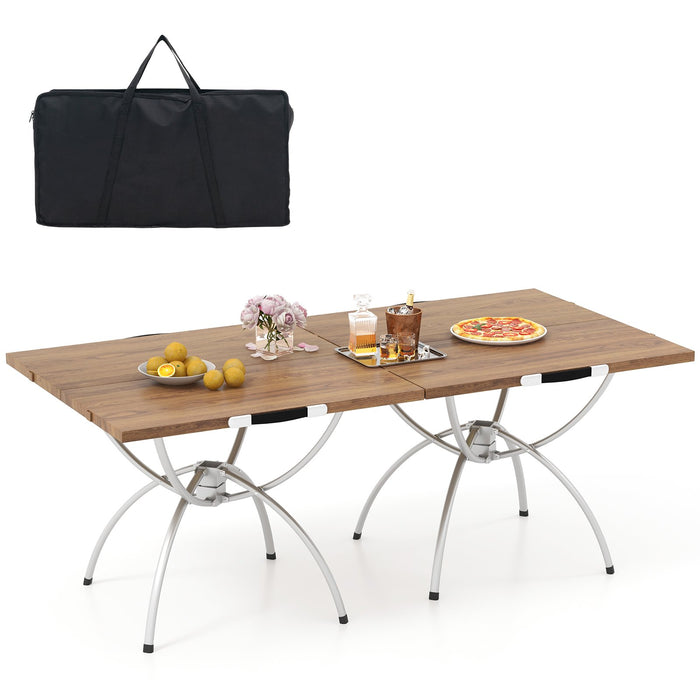 Foldable Picnic Table with Extendable Design and Wood-grain Tabletop for Hiking Fishing BBQ Party-
