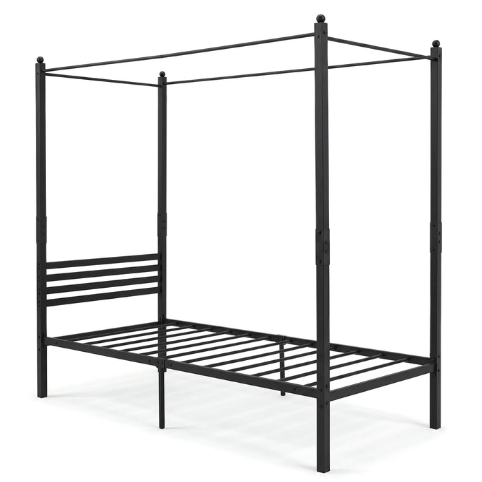 Canopy Bed Frame with 4-Poster and Headboard and Under-bed Storage-Black