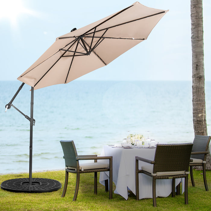 10ft Cantilever Umbrella - With 32 Solar-Powered LED Lights for Poolside or Market, Blue - Ideal for Backyard Shade and Nighttime Use
