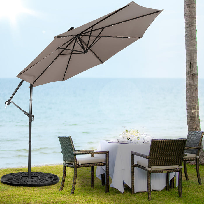 10ft Cantilever Umbrella - With 32 Solar-Powered LED Lights for Poolside or Market, Blue - Ideal for Backyard Shade and Nighttime Use